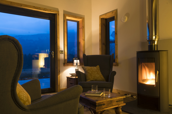 Woodburner Fire in Glenorchy Farm Cabin