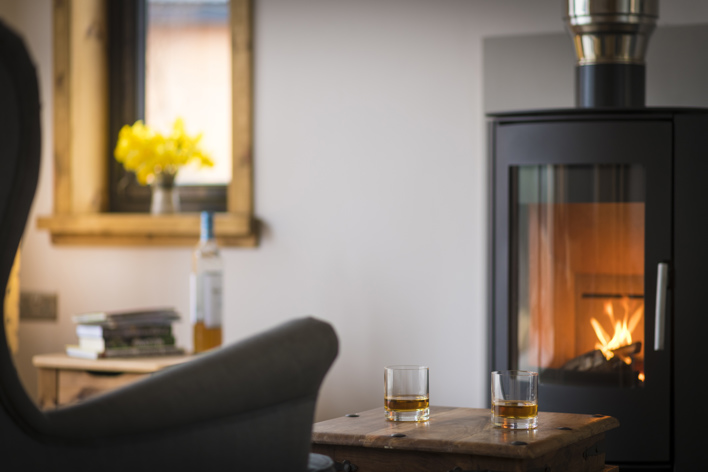 Wood burning stove in Glenorchy Farm Cabin (1)